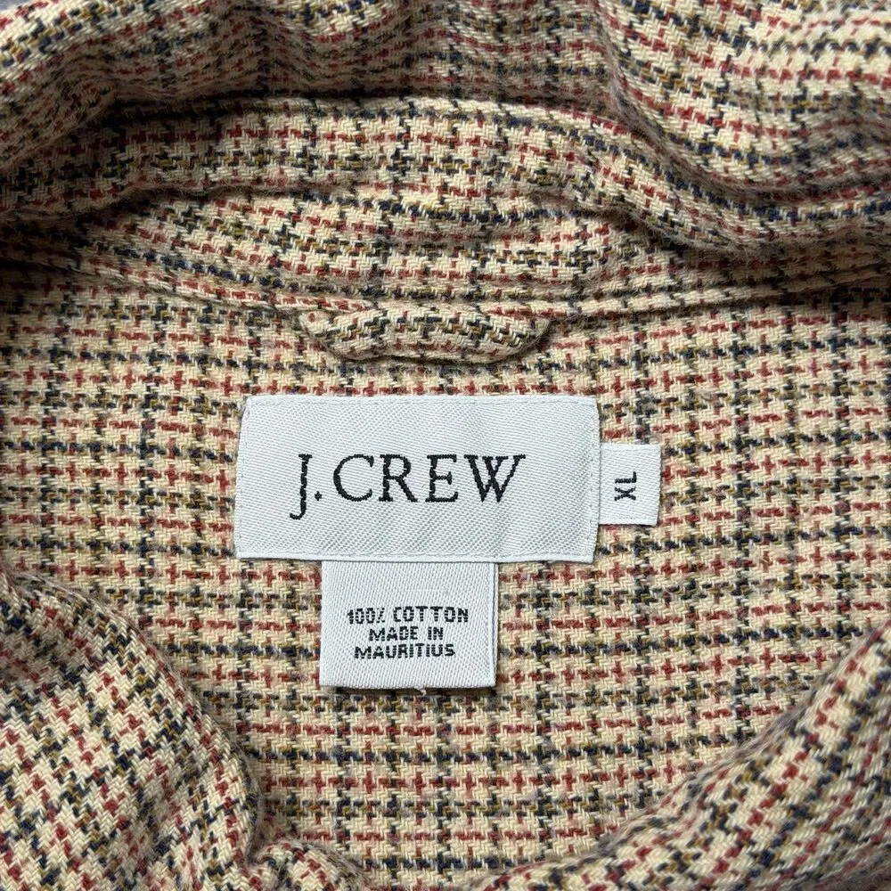 J.Crew Men’s XL Button Down Shirt Beige Houndstooth Check Flannel Long Sleeve